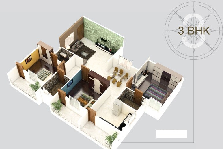 Floor plan of 3 BHK 2100 Sq. Ft. Apartment in Royale Royal Elite, Bangalore