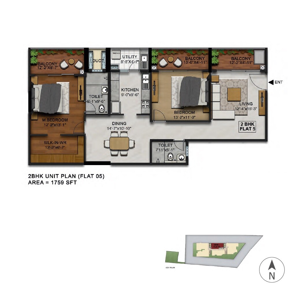 Floor plan of 2 BHK 1759 Sq. Ft. Apartment in RRBC Manikchand 117 FF, Bangalore