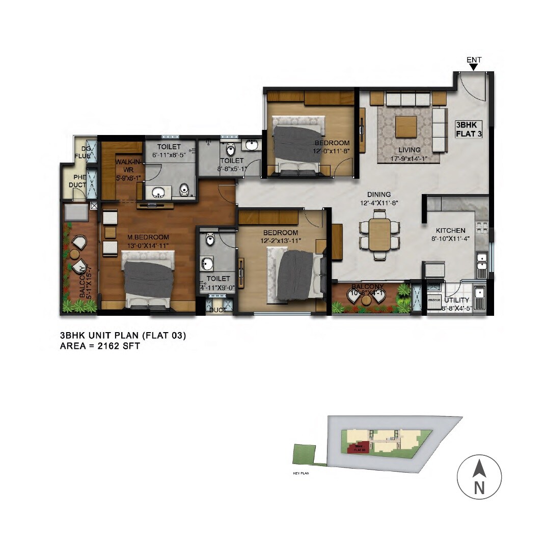 Floor plan of 3 BHK 2162 Sq. Ft. Apartment in RRBC Manikchand 117 FF, Bangalore
