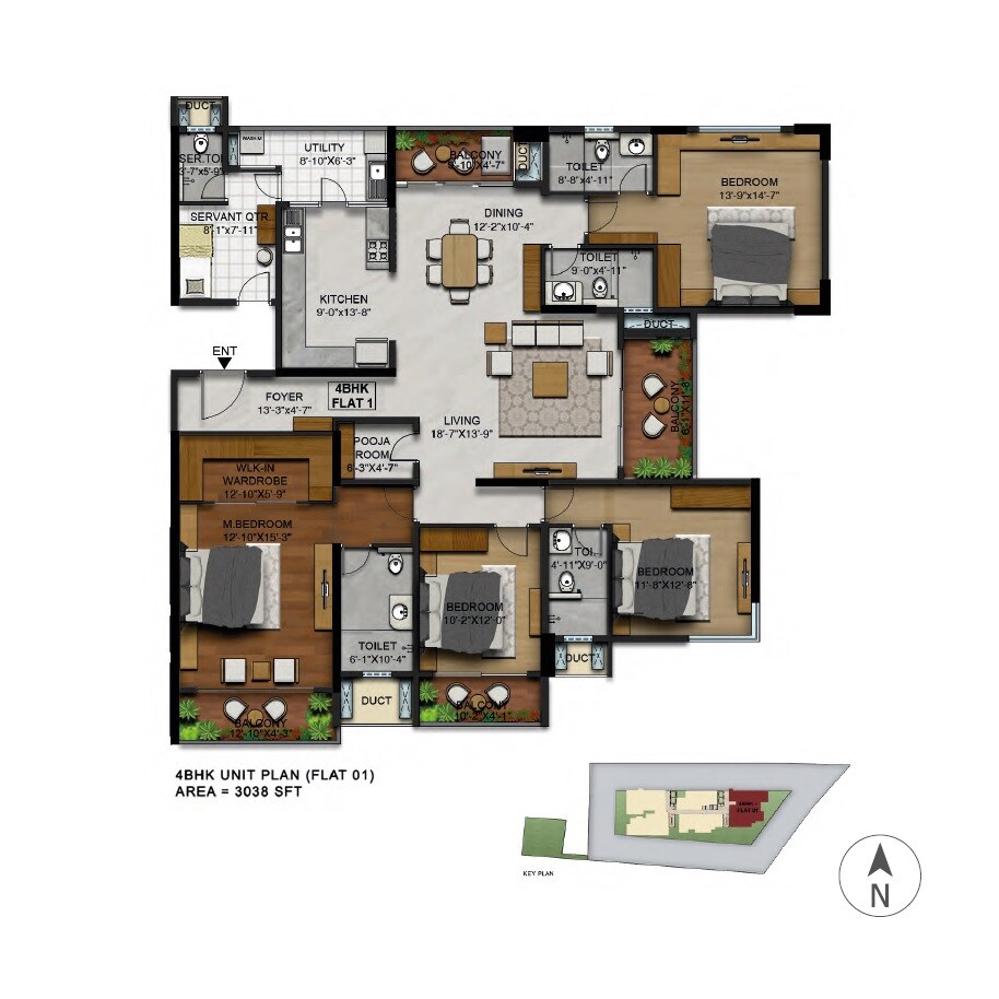 Floor plan of 3 BHK 3038 Sq. Ft. Apartment in RRBC Manikchand 117 FF, Bangalore