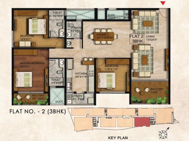 3 BHK 2037 Sq. Ft. Apartment