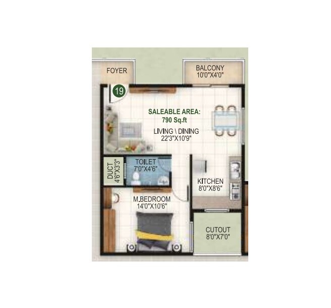 1 BHK 790 Sq. Ft. Apartment