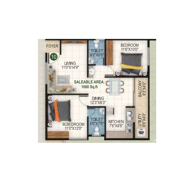2 BHK 1000 Sq. Ft. Apartment