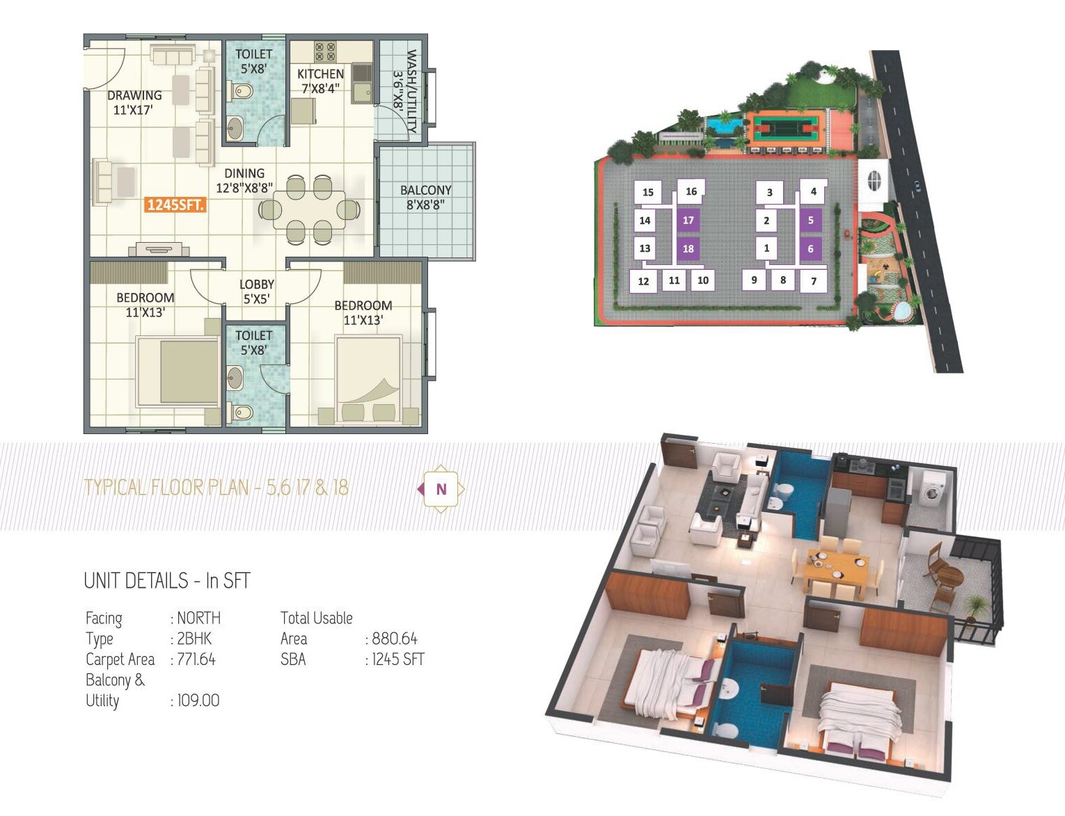 Floor plan of 2 BHK 1245 Sq. Ft. Apartment in Ruchira Iris, Bangalore