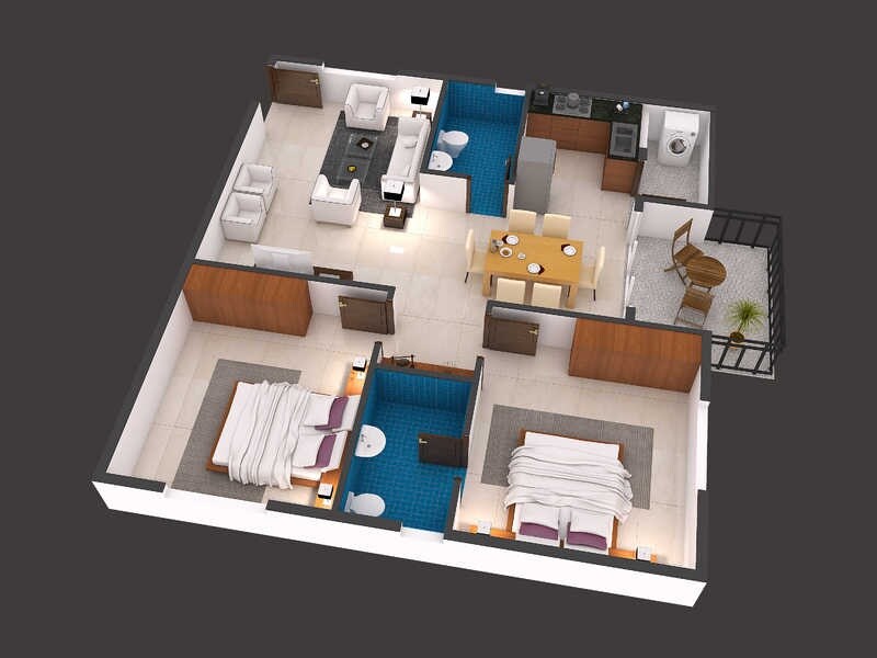 Floor plan of 2 BHK 1245 Sq. Ft. Apartment in Ruchira Projects Iris, Bangalore