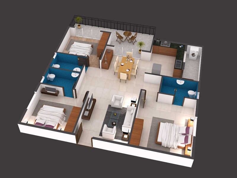 Floor plan of 3 BHK 1715 Sq. Ft. Apartment in Ruchira Projects Iris, Bangalore