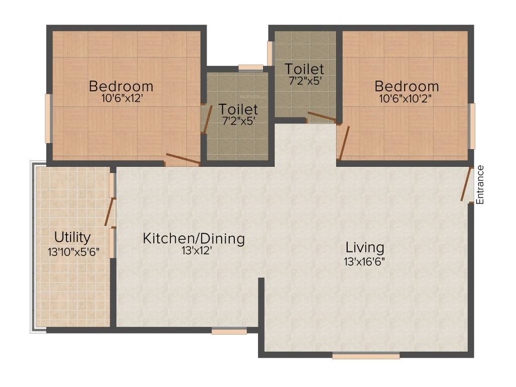Floor plan of 2 BHK 1090 Sq. Ft. Apartment in RVS Sumeru, Bangalore