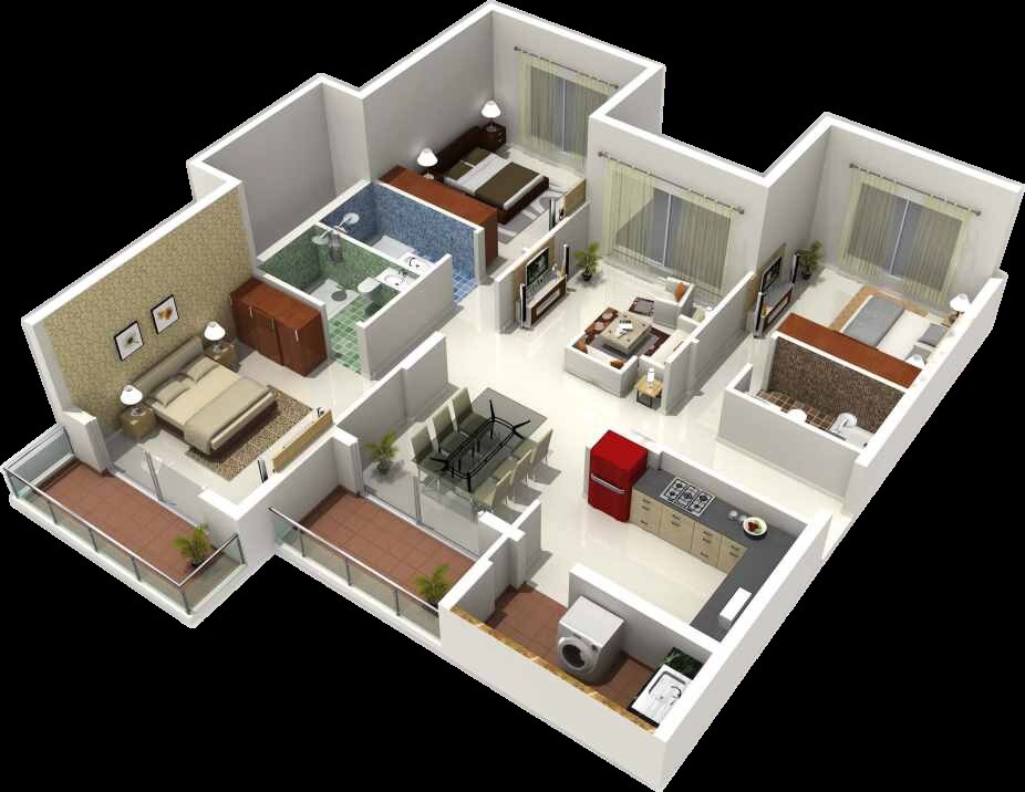 Floor plan of 3 BHK 1635 Sq. Ft. Apartment in S And G Luxuria, Bangalore