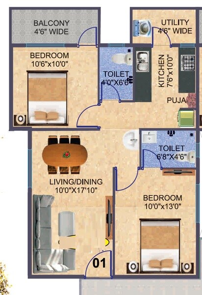 Floor plan of 2 BHK 925 Sq. Ft. Apartment in S And S Basava Pride, Bangalore