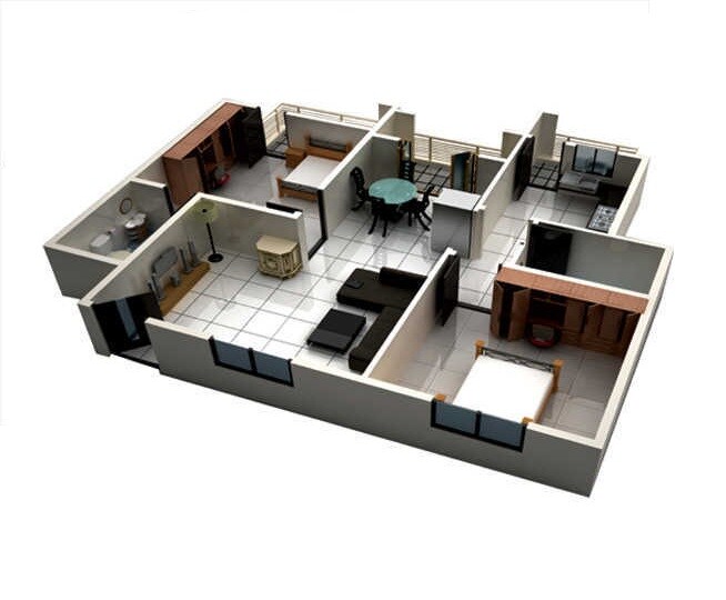 Floor plan of 2 BHK 1095 Sq. Ft. Apartment in S2 Golden Tulip, Bangalore