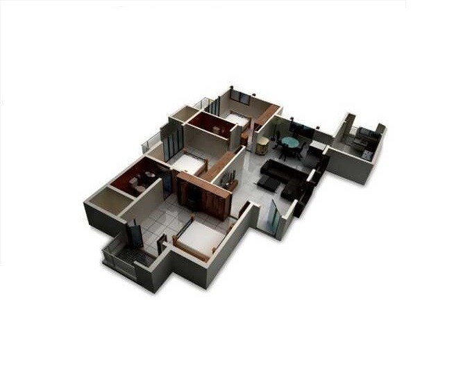 Floor plan of 3 BHK 1125 Sq. Ft. Apartment in S2 Golden Tulip, Bangalore