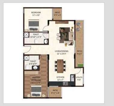 2 BHK 1404 Sq. Ft. Apartment in S2 The Watergrove