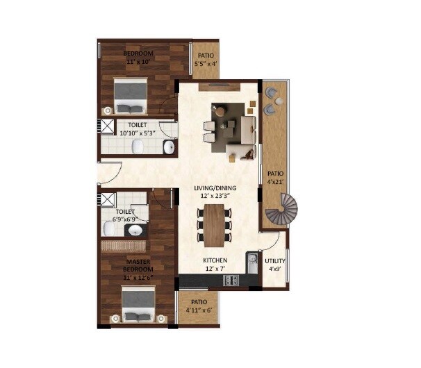 Floor plan of 2 BHK 1404 Sq. Ft. Apartment in S2 The Watergrove, Bangalore