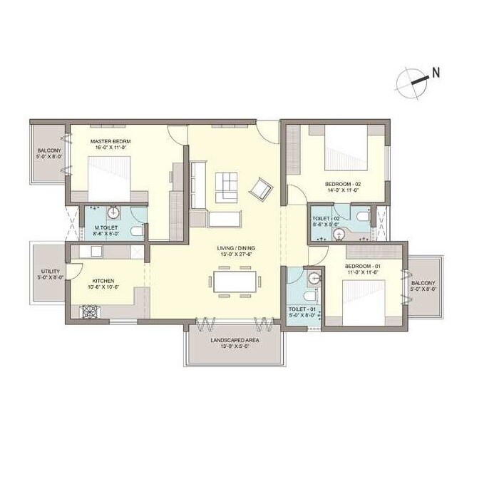 Floor plan of 3 BHK 1540 Sq. Ft. Apartment in Saf Snowdrops, Bangalore