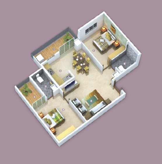 Floor plan of 2 BHK 1100 Sq. Ft. Apartment in Sai Balaji Royal, Bangalore
