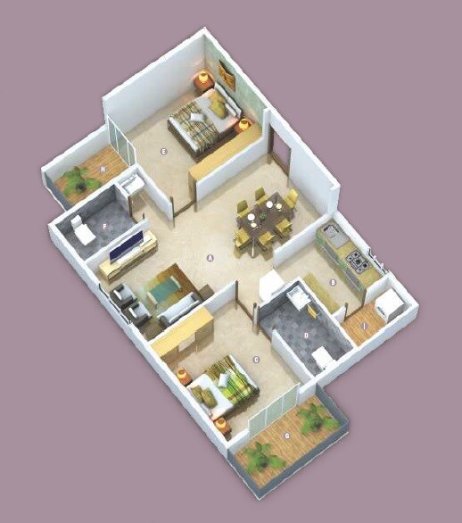 Floor plan of 2 BHK 960 Sq. Ft. Apartment in Sai Balaji Royal, Bangalore