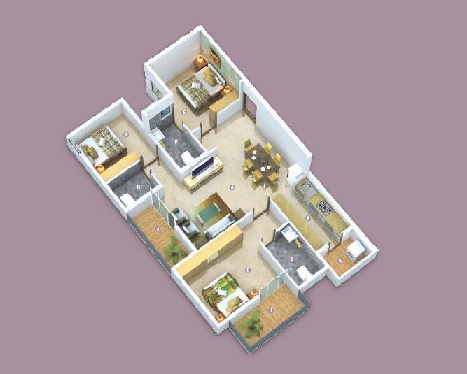 Floor plan of 3 BHK 1215 Sq. Ft. Apartment in Sai Balaji Royal, Bangalore