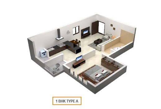 Floor plan of 1 BHK 590 Sq. Ft. Apartment in Sai Gangothri Hill Crest, Bangalore