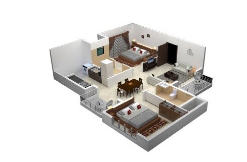 Floor plan of 2 BHK 805 Sq. Ft. Apartment in Sai Gangothri Hill Crest, Bangalore