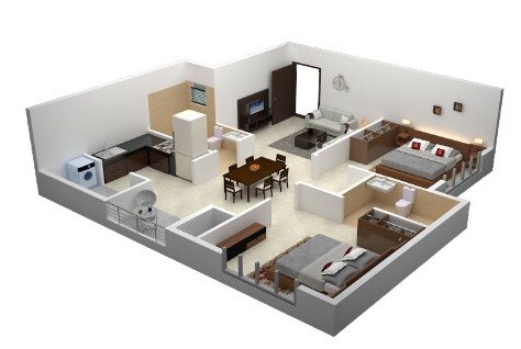 Floor plan of 2 BHK 830 Sq. Ft. Apartment in Sai Gangothri Hill Crest, Bangalore