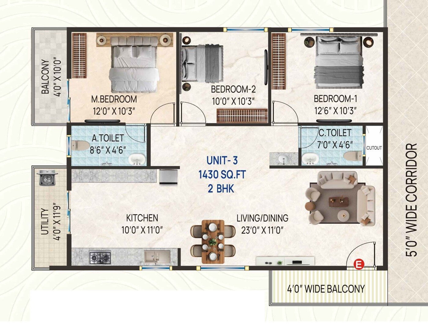 2 BHK 1430 Sq. Ft. Apartment