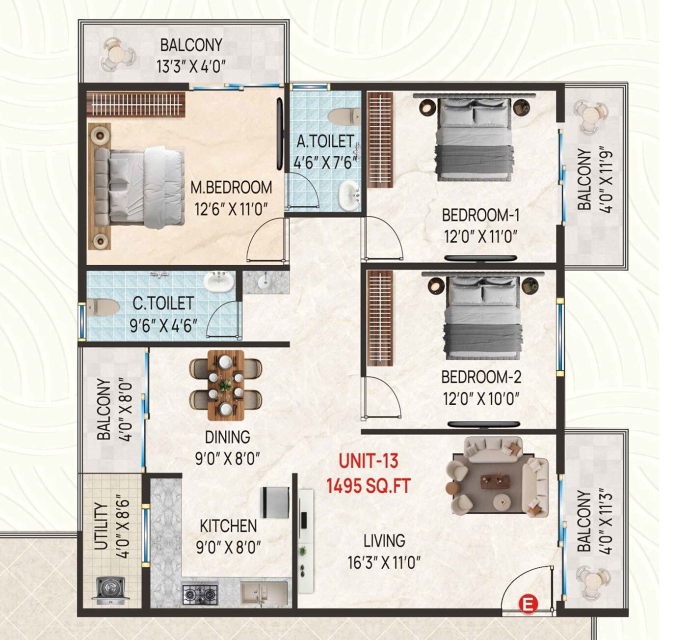 3 BHK 1495 Sq. Ft. Apartment