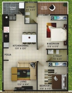 Floor plan of 2 BHK Apartment - 1116 sq. ft. in Sai Kalyan Pardus, Bangalore