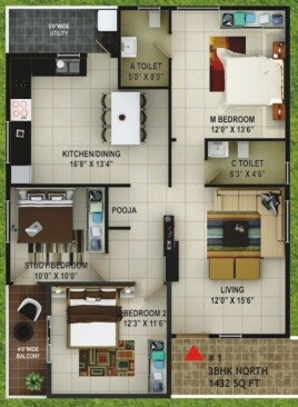 Floor plan of 2 BHK Apartment - 1432 sq. ft. in Sai Kalyan Pardus, Bangalore