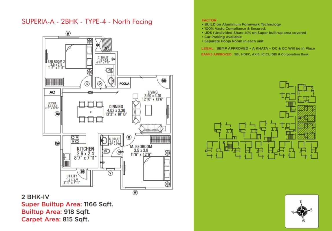 Floor plan of 2 BHK Apartment - 815 sq. ft. in Sai Kalyan Superia, Bangalore