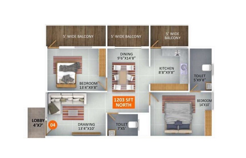 2 BHK 1203 Sq. Ft. Apartment