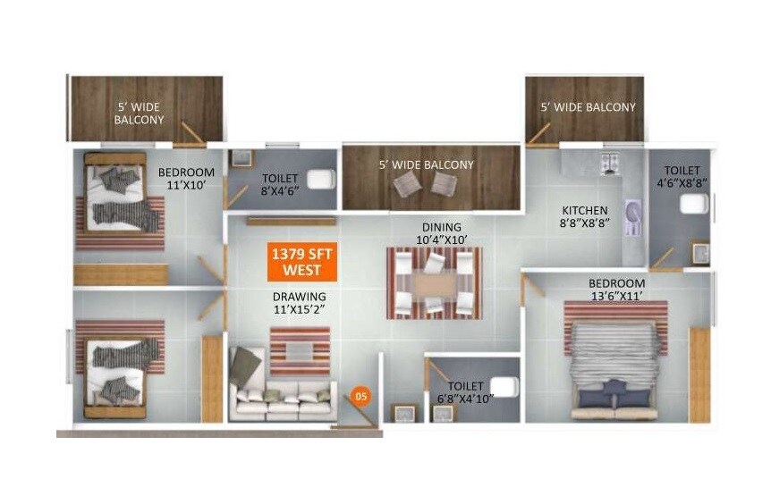 3 BHK 1379 Sq. Ft. Apartment