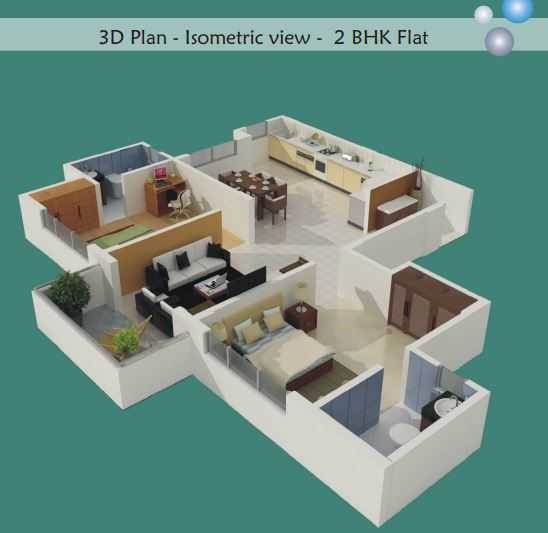 Floor plan of 2 BHK 1240 Sq. Ft. Apartment in Sai Poorna Luxuria, Bangalore