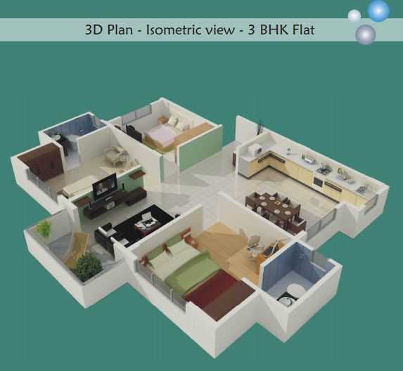 Floor plan of 3 BHK 1650 Sq. Ft. Apartment in Sai Poorna Luxuria, Bangalore