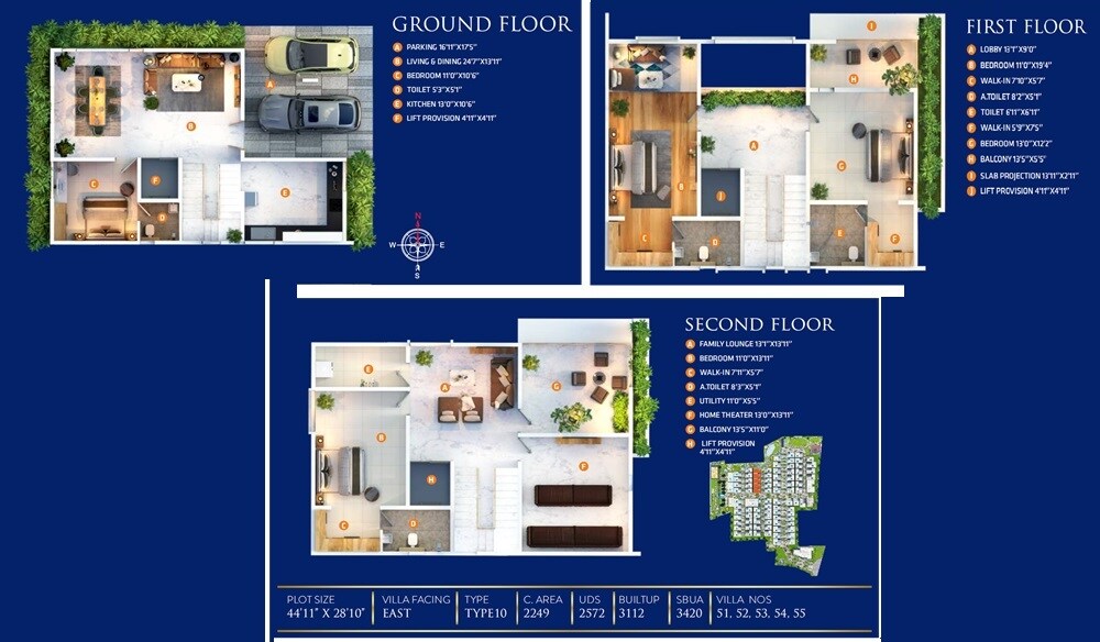 Floor plan of 4 BHK 3420 Sq. Ft. Villa in Sai Purvi Sapphire, Bangalore
