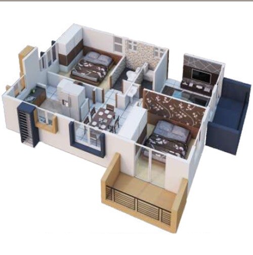 Floor plan of 2 BHK 1034 Sq. Ft. Apartment in Sai Shakthi Shreya, Bangalore