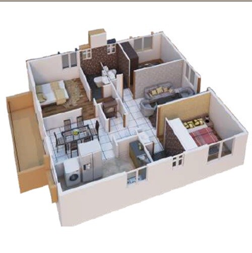 Floor plan of 3 BHK 1365 Sq. Ft. Apartment in Sai Shakthi Shreya, Bangalore