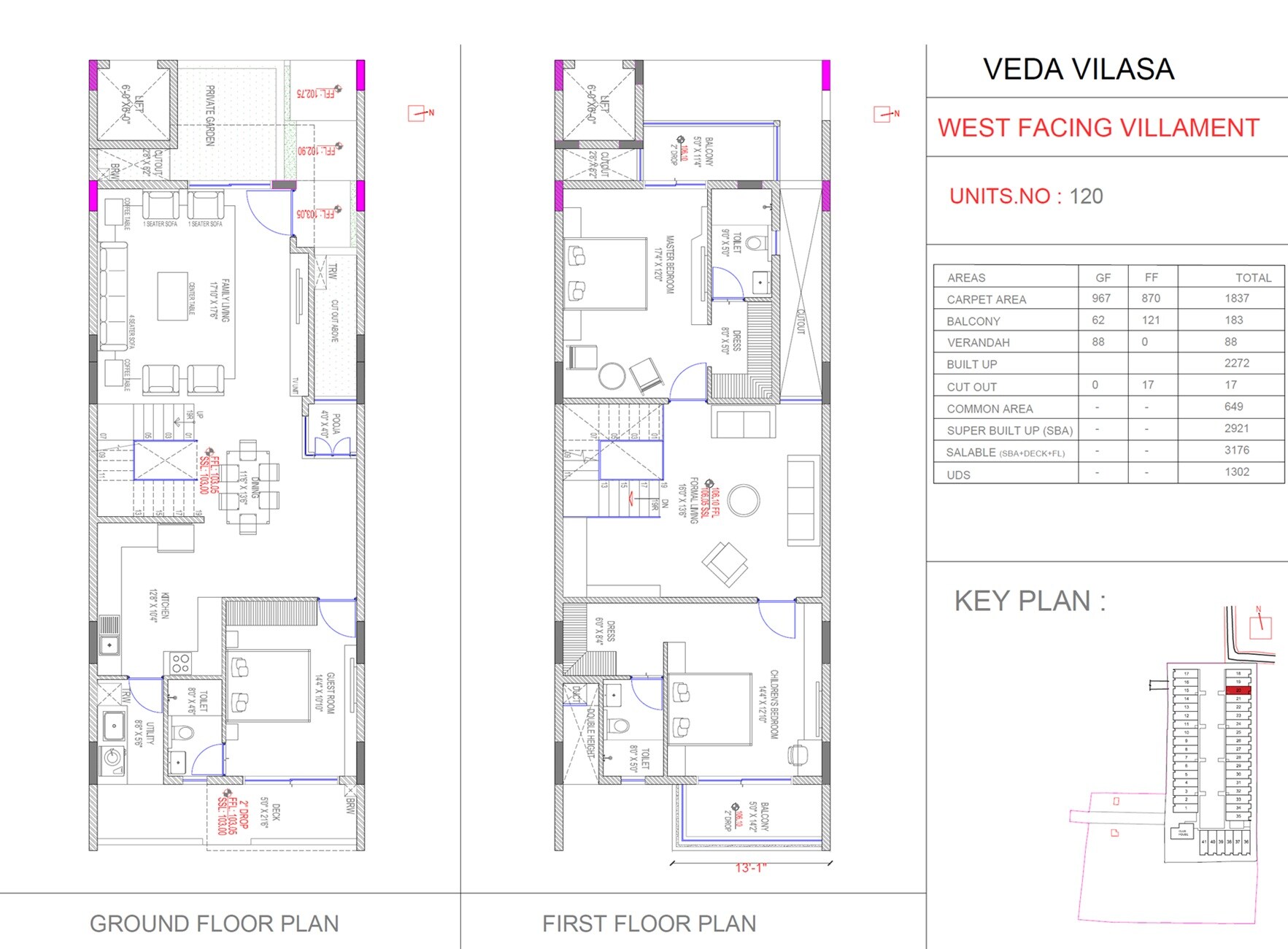 Floor plan of 3 BHK 3176 Sq. Ft. Villament in Sai Veda Vilasa, Bangalore
