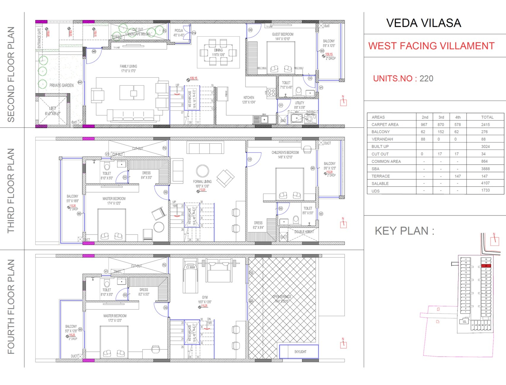 Floor plan of 4 BHK 4107 Sq. Ft. Villament in Sai Veda Vilasa, Bangalore