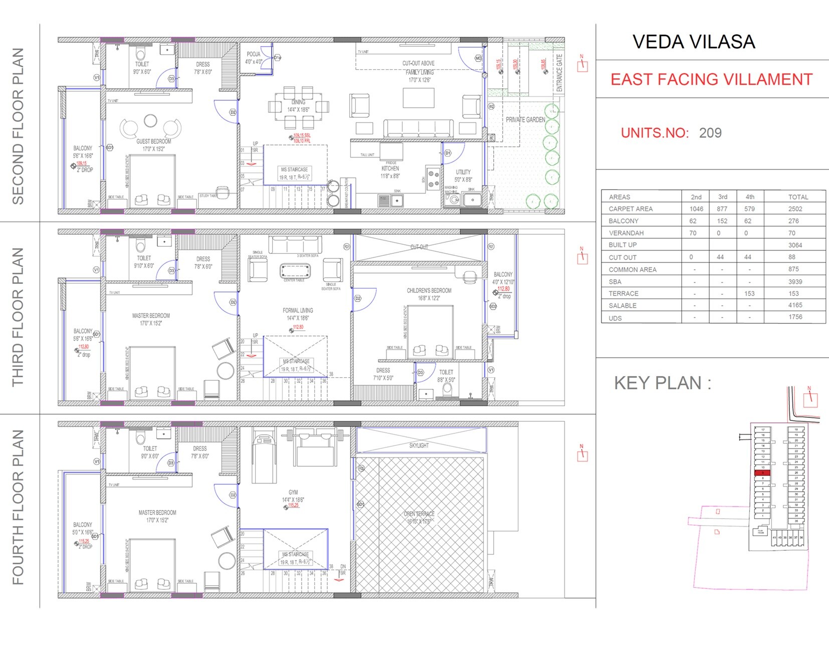 Floor plan of 4 BHK 4165 Sq. Ft. Villament in Sai Veda Vilasa, Bangalore