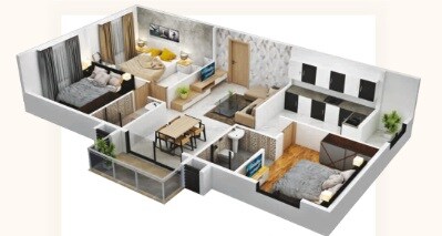 Floor plan of 3 BHK 1219 Sq. Ft. Apartment in Saibya Square, Bangalore