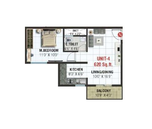 1 BHK 620 Sq. Ft. Apartment