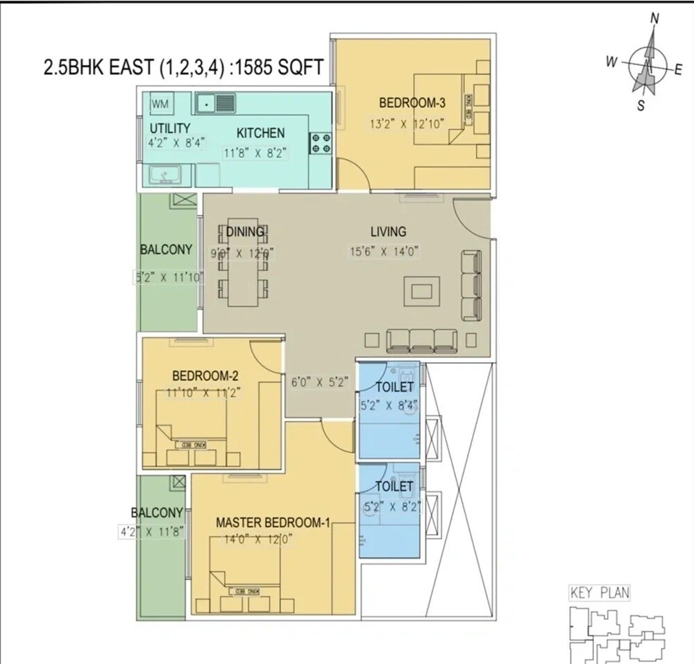 Floor plan of 2 BHK 1585 Sq. Ft. Apartment in Saideep Hiranya, Bangalore