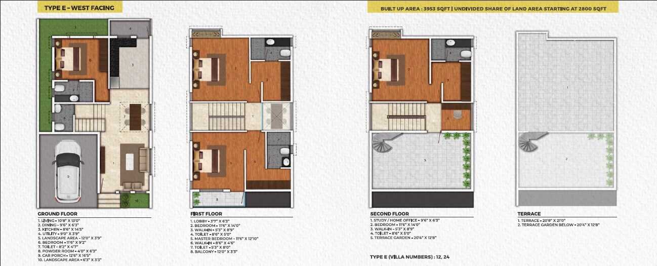 Floor plan of 4 BHK 3953 Sq. Ft. Villa in Saiven Mulberry Groves, Bangalore