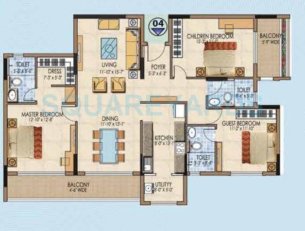Floor plan of 3 BHK 2020 Sq. Ft. Apartment in Salarpuria Aspire, Bangalore