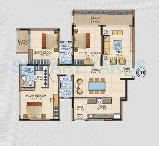 Floor plan of 3 BHK 2093 Sq. Ft. Apartment in Salarpuria Aspire, Bangalore