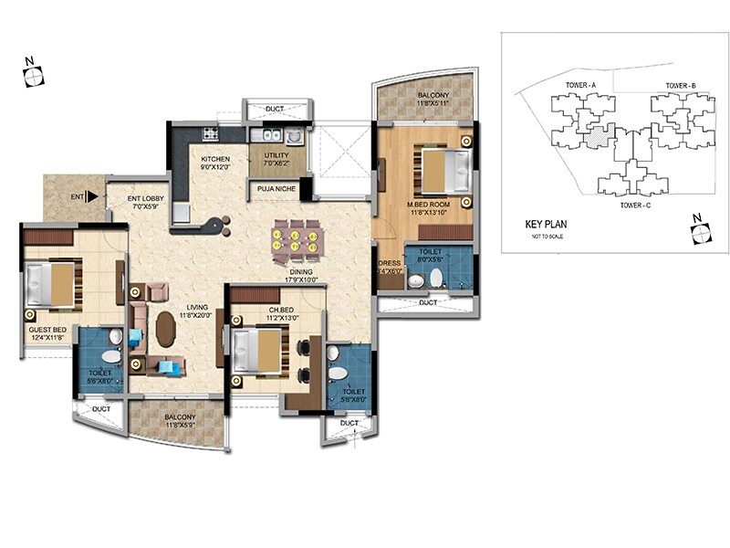 Floor plan of 3 BHK 1985 Sq. Ft. Apartment in Salarpuria Casa Irene, Bangalore