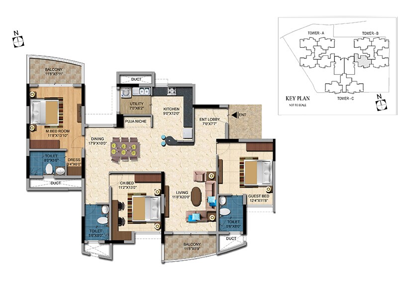 Floor plan of 3 BHK 2002 Sq. Ft. Apartment in Salarpuria Casa Irene, Bangalore
