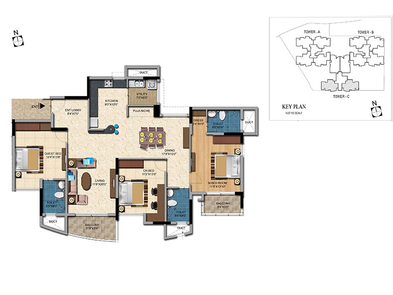 Floor plan of 3 BHK 2005 Sq. Ft. Apartment in Salarpuria Casa Irene, Bangalore