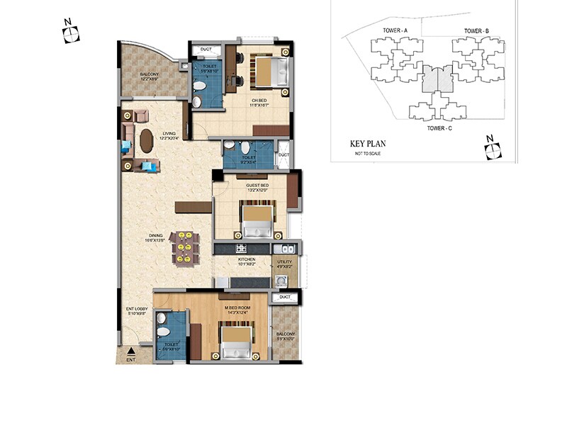 Floor plan of 3 BHK 2193 Sq. Ft. Apartment in Salarpuria Casa Irene, Bangalore
