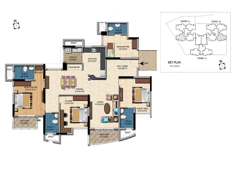 Floor plan of 3 BHK 2221 Sq. Ft. Apartment in Salarpuria Casa Irene, Bangalore